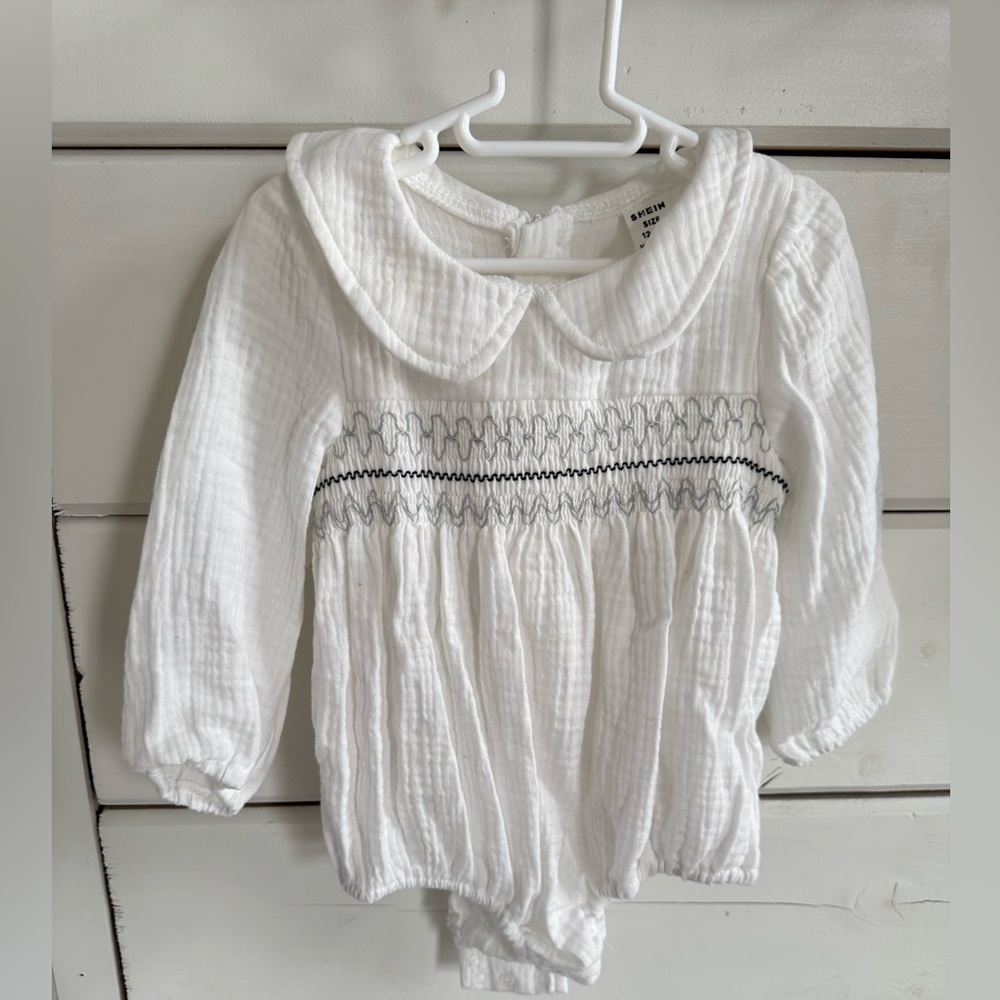 White Long-Sleeve Kids Shirt with Embroidered Detail